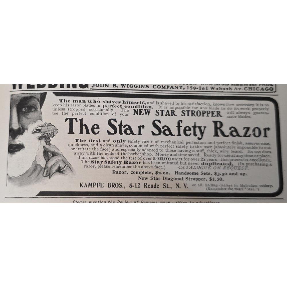 Vintage 1903 Star Safety Razor Kampfe Bros Print Ad Antique Shaving Ephemera NY